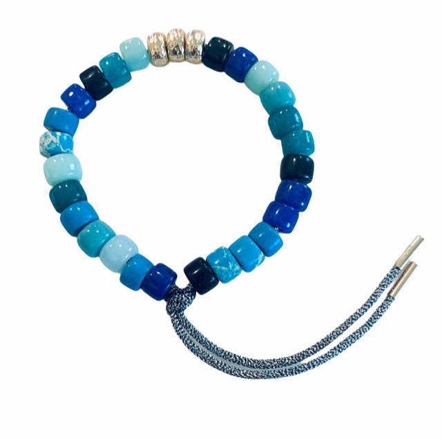 MULTI COLOR NATURAL PONY BEAD STONE TIE ON BRACELET -BLUE TONES – Natural  stone pony bead bracelets – Gypsy Petal
